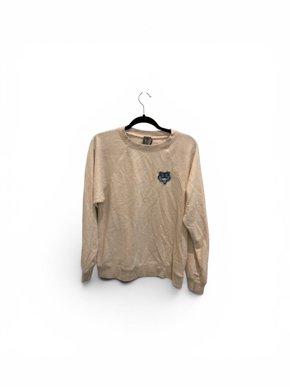 Anthropologie Cream Crewneck Sweater with Embroidered Patch